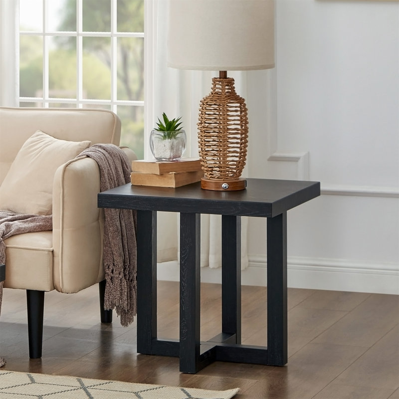 Table de bout contemporaine Luno, H 22 po x l 22 po x P 22 po, Noir, Bois