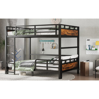 Lit superposé en métal / lit mezzanine en métal et lits plateforme en métal, avec barrière de sécurité surélevée