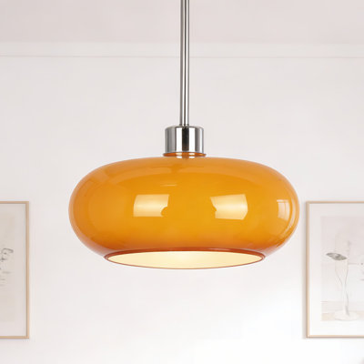 11" Mid-century Orange Pendant Light, Adjustable Cord, E26 Bulb Included