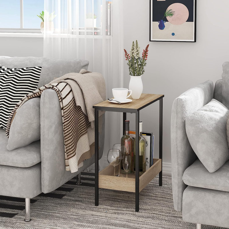 Laimondo Metal Bedside Table, Light Brown/Black