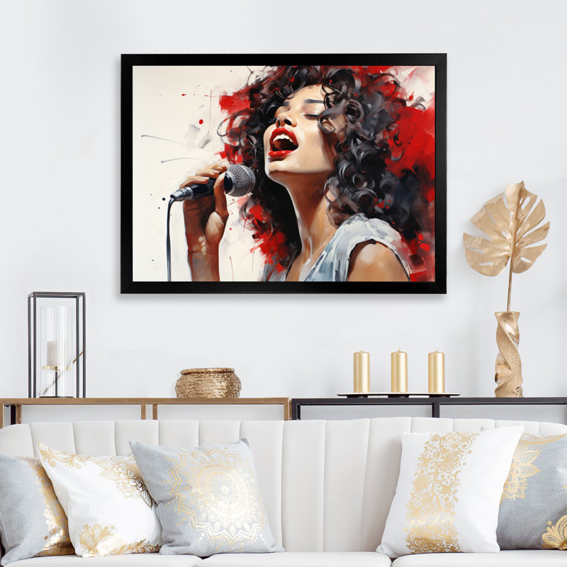" Red Black Music Vocal Expression ", Black Single Picture Framed, 34" H x 44" W x 1.5" D
