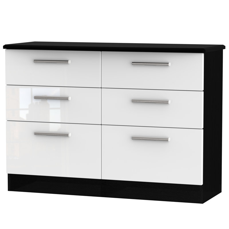 Fully Assembled Yvette 6 Drawer Chest, Black/White
