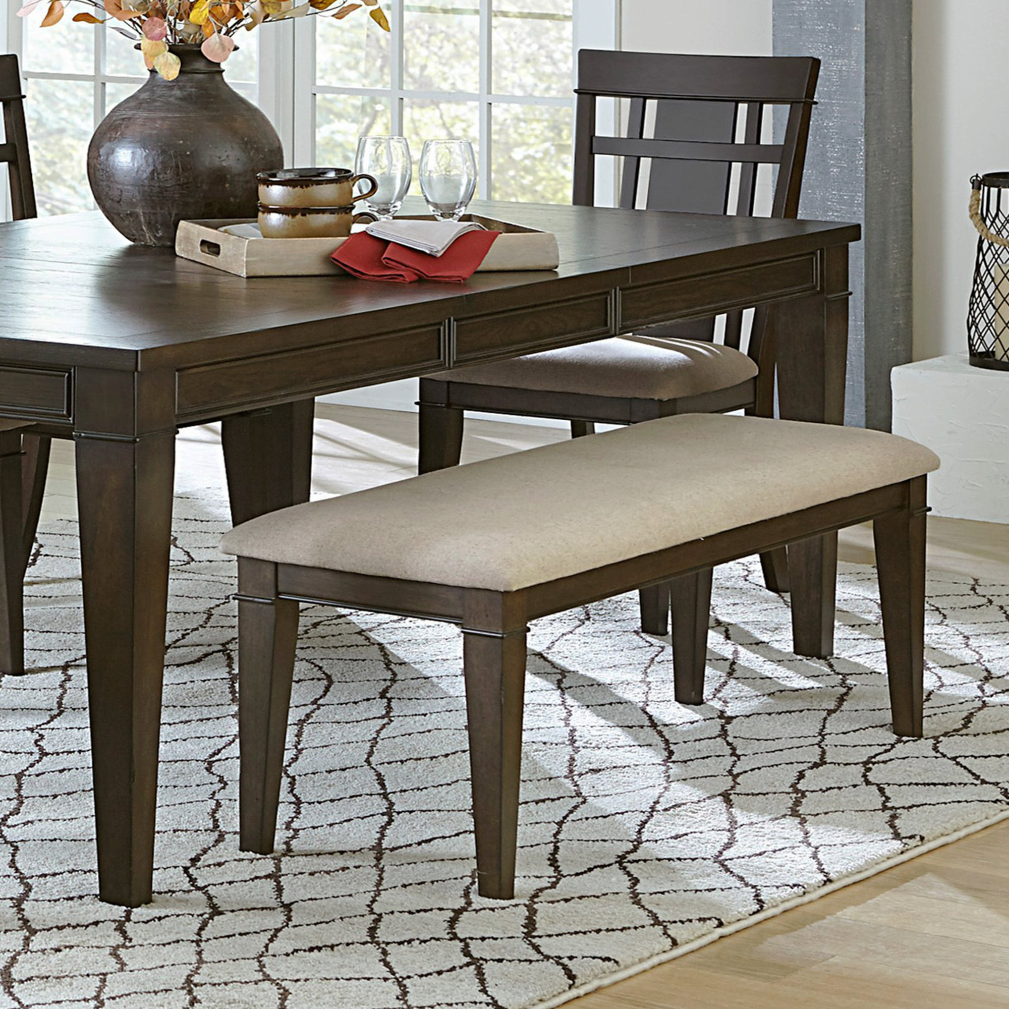 Latitude Run® 48-Inch Bench 1Pc Beige Fabric Upholstered Seat Classic ...
