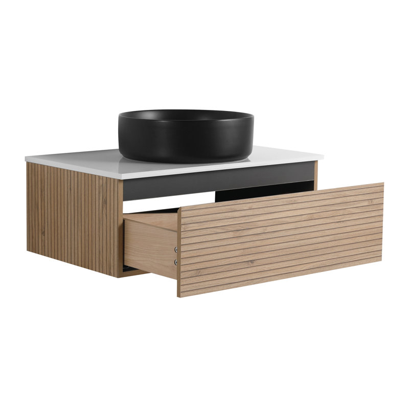 Meuble-lavabo de 30 po avec lavabo en céramique artistique, tiroir à fermeture en douceur et base en contreplaqué pour un rangement de qualité
