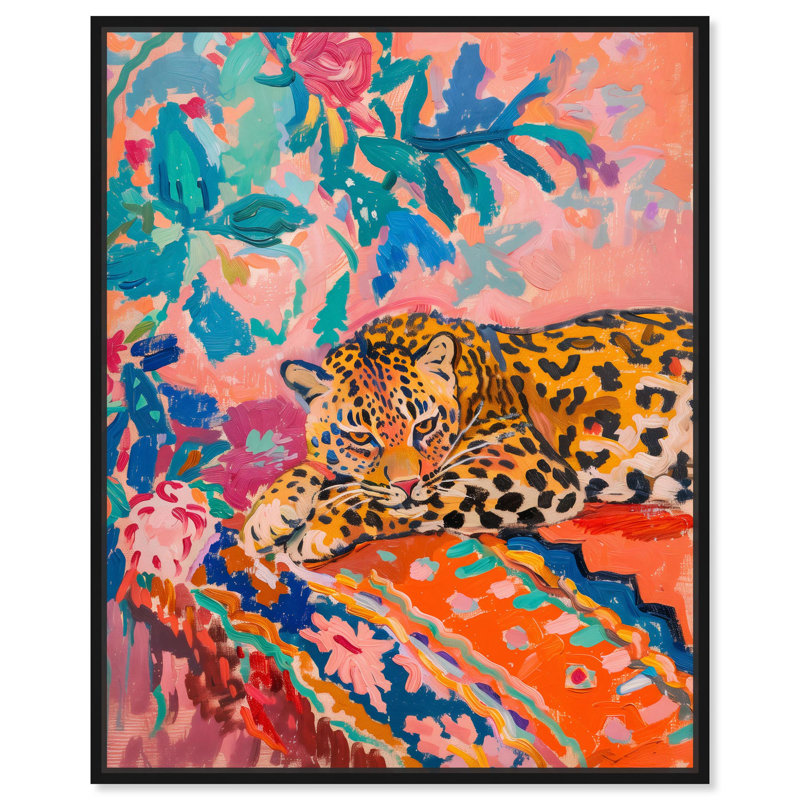 Jungle Cat in Color Canvas, art maximaliste par Art Remedy, H 46 po x l 37 po, Cadre flottant noir