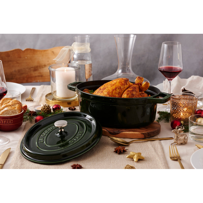 STAUB Oval Cast Iron Cocotte, Basil, 28cm