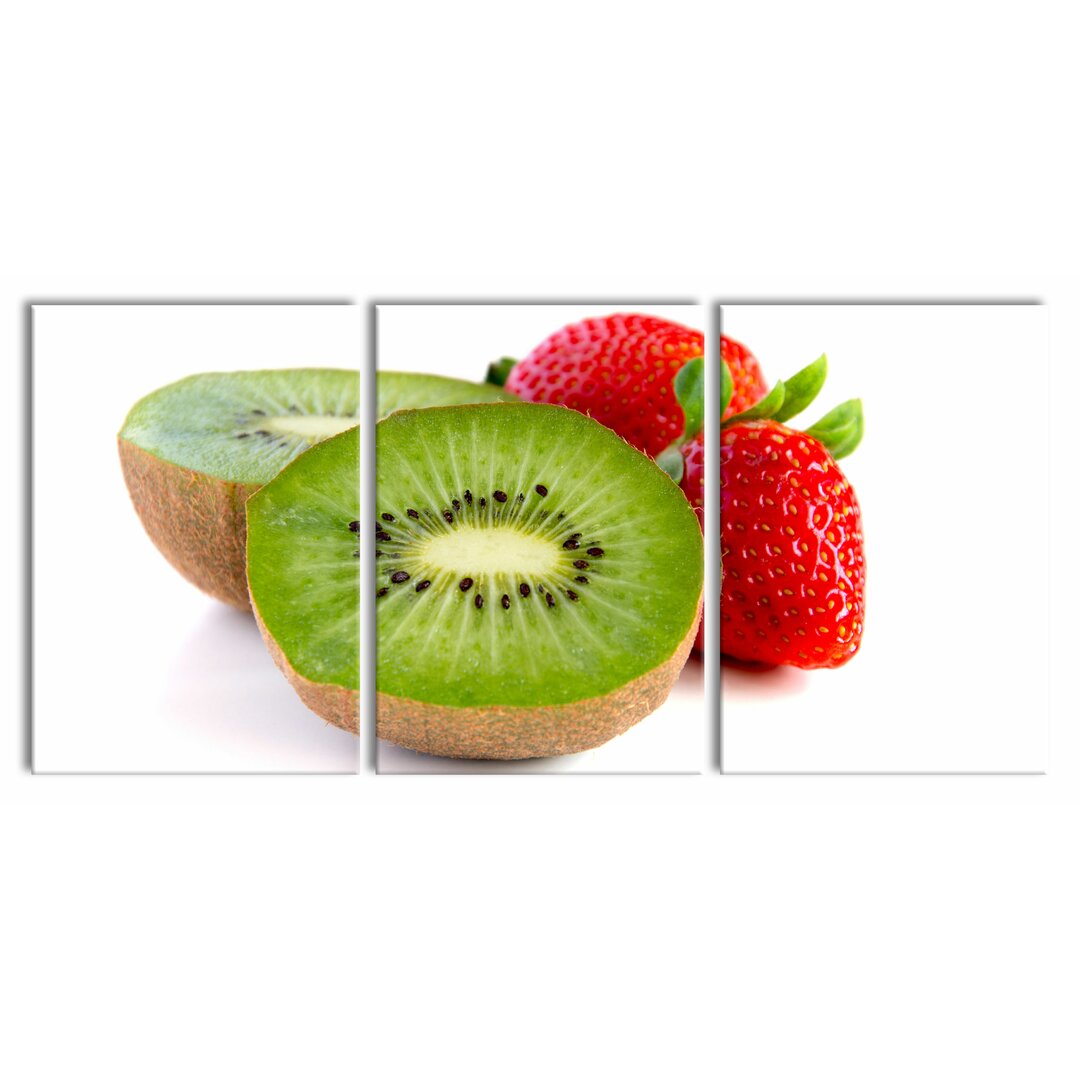 3-tlg. Leinwandbilder-Set Kiwi und Erdbeeren