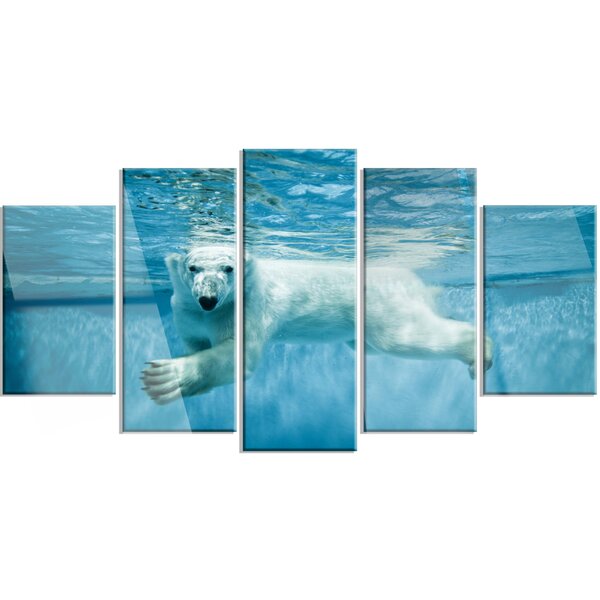 DesignArt Polar Bear Swimming Under Water On Canvas 5 Pieces Print ...