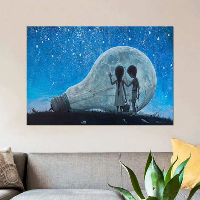 « the night we dibrise the moon », impression sur toile, H 12 po x l 18 po x P 1,5 po, Toile tendue