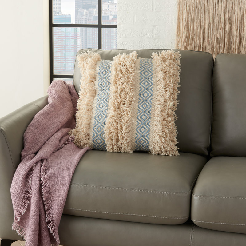 Fringed Cotton Throw Pillow, Ocean