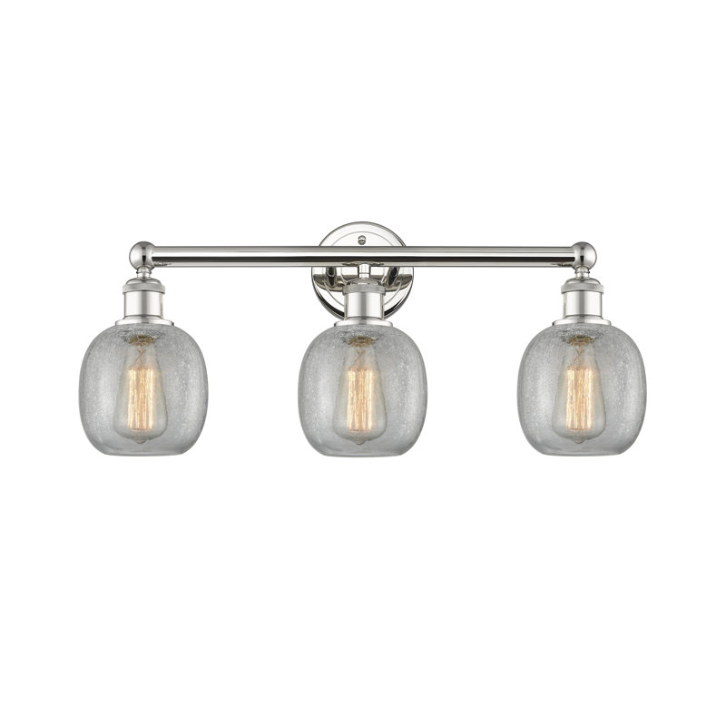 Éclairage pour meuble-lavabo de salle de bain 24 po 3 lumières Carlucci, Transparent craquelé, Nickel poli