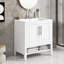 Meuble-lavabo blanc avec lavabo en céramique - Armoire de rangement autoportante 30 po et poignées élégantes