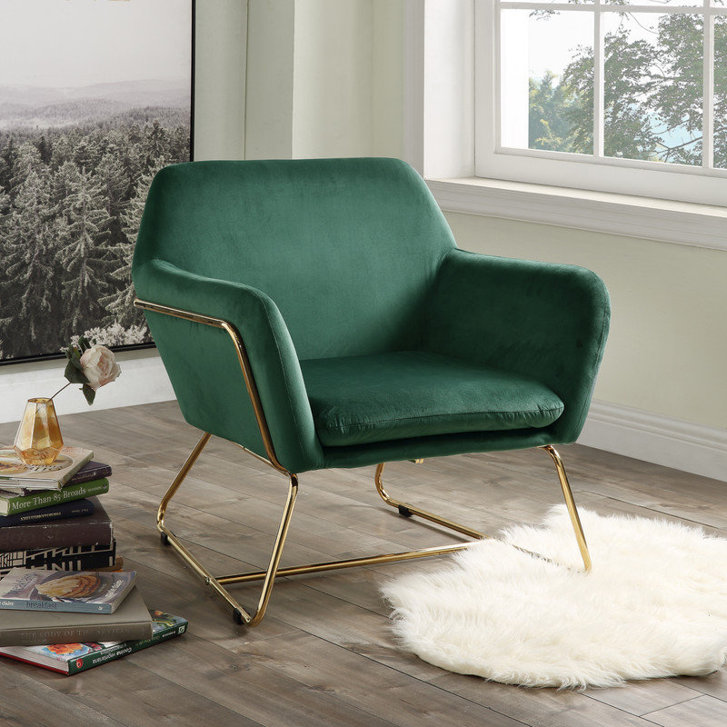 Chaise d'appoint en velours 29,5 "avec base en métal, Gray