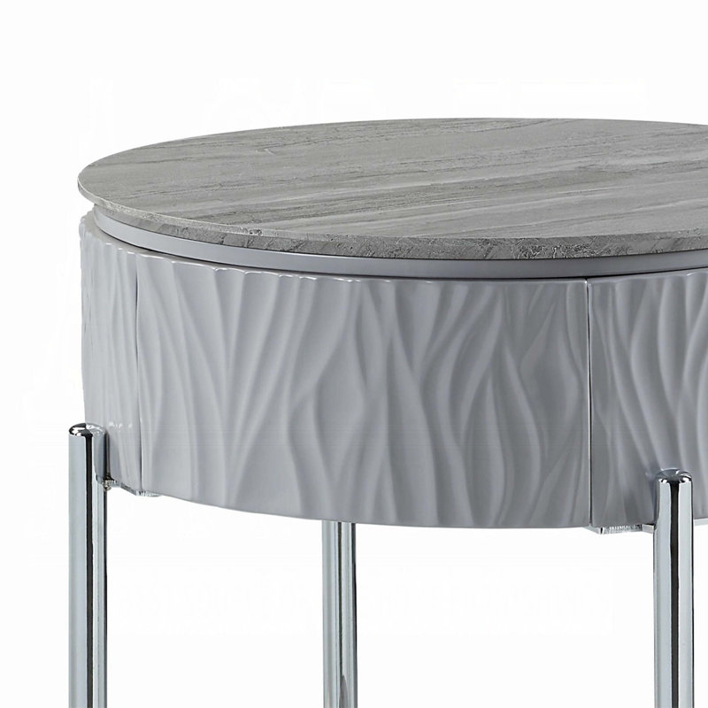 Grey High Gloss and Chrome End Table with Drawer