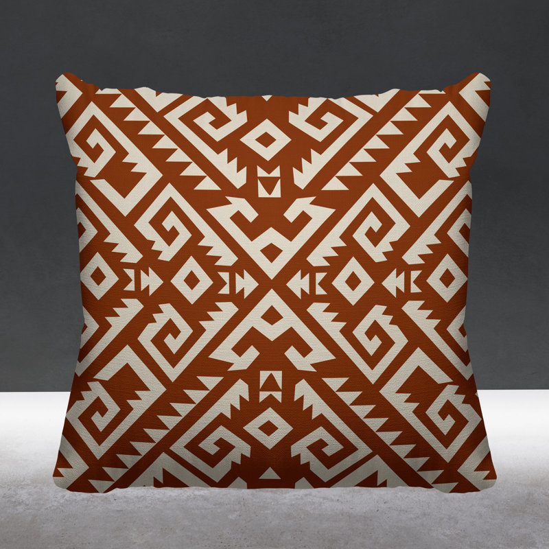 Coussin intérieur / extérieur Chitto Southwestern, L 19 po x H 19 po, Orange brûlé