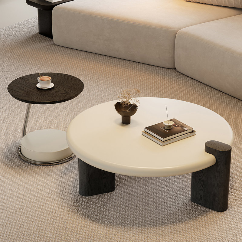 Mid-century Round Coffee Table Set, 15.7" H x 35.4" L x 35.4" W