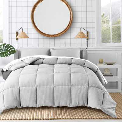 All Season Down Alternative Quilted Comforter Set-Soft Microfiber Seersucker Bedding Set Textured