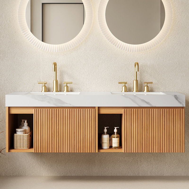 Meuble-lavabo 30 po, Bois naturel, 60" W, Centerset