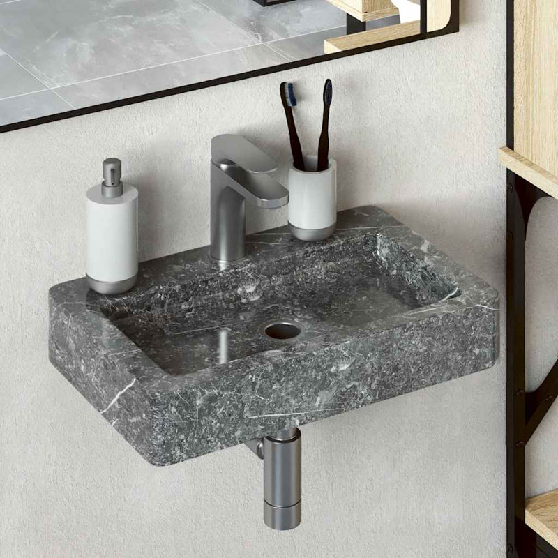 Trapp Wall-mounted Sink Marble Natural Stone Basin Washroom Bathroom Sink, Grey