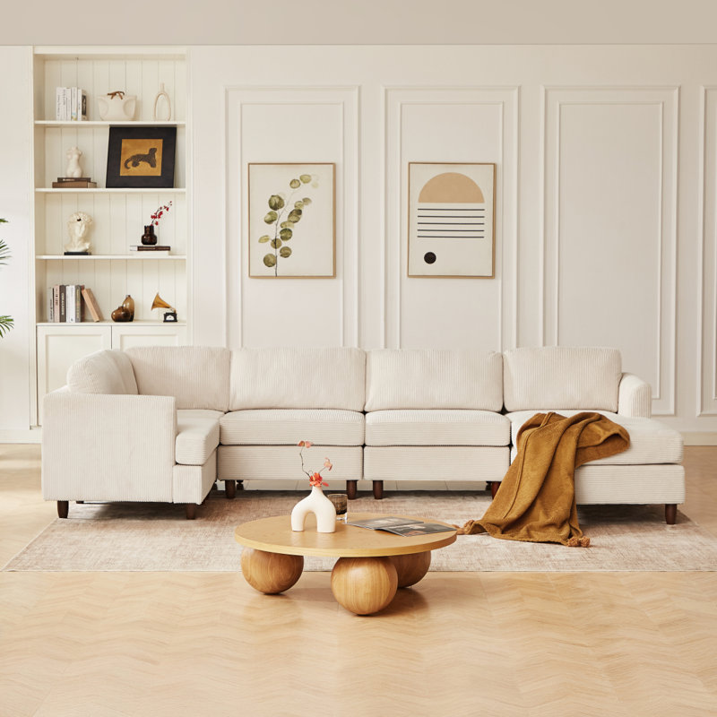 Canapé modulaire moderne, canapé convertible 6 places, Beige
