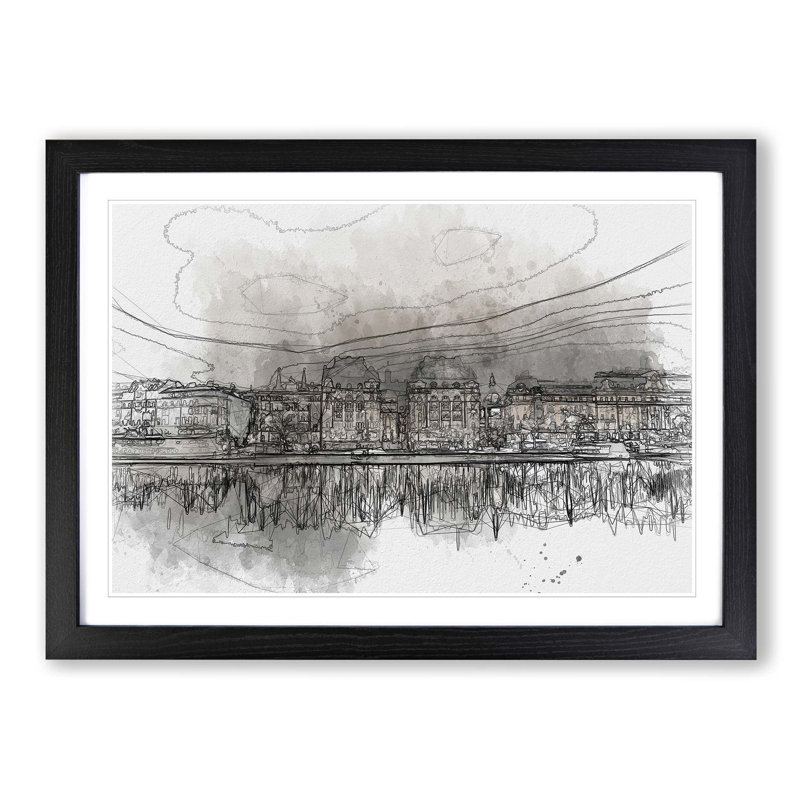 Reflection of Stockholm in Sweden in Abstract - Picture Frame Graphic Art Print, 27cm H x 36cm W x 2cm D, Black Framed
