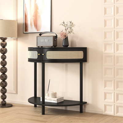 Table d'appoint en bois semi-ronde avec portes en bois