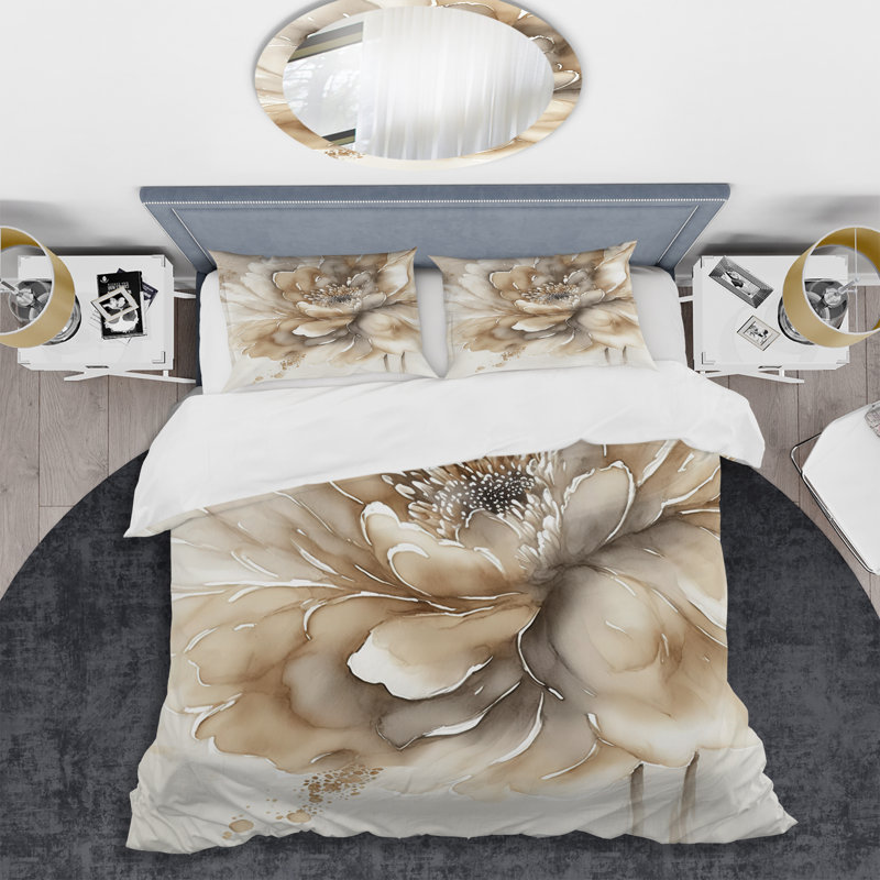 Ensemble de housse de couette simple fleur beige IV - Floral, Housse de couette très grand et 2 très grandes t