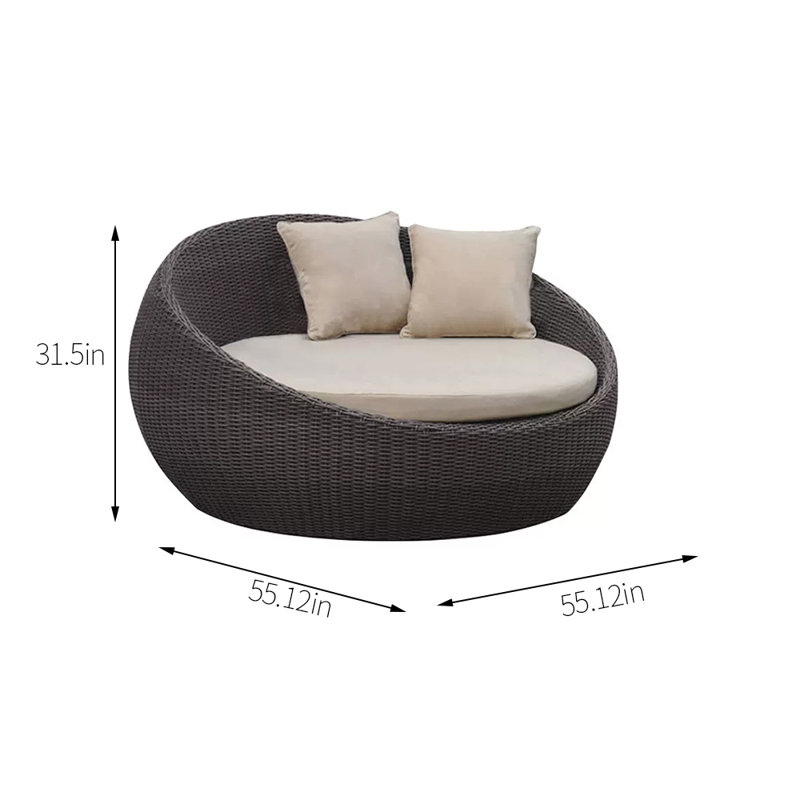 Lit de jour d'extérieur en rotin 55,25 po avec coussins Sunbrella®, Noir