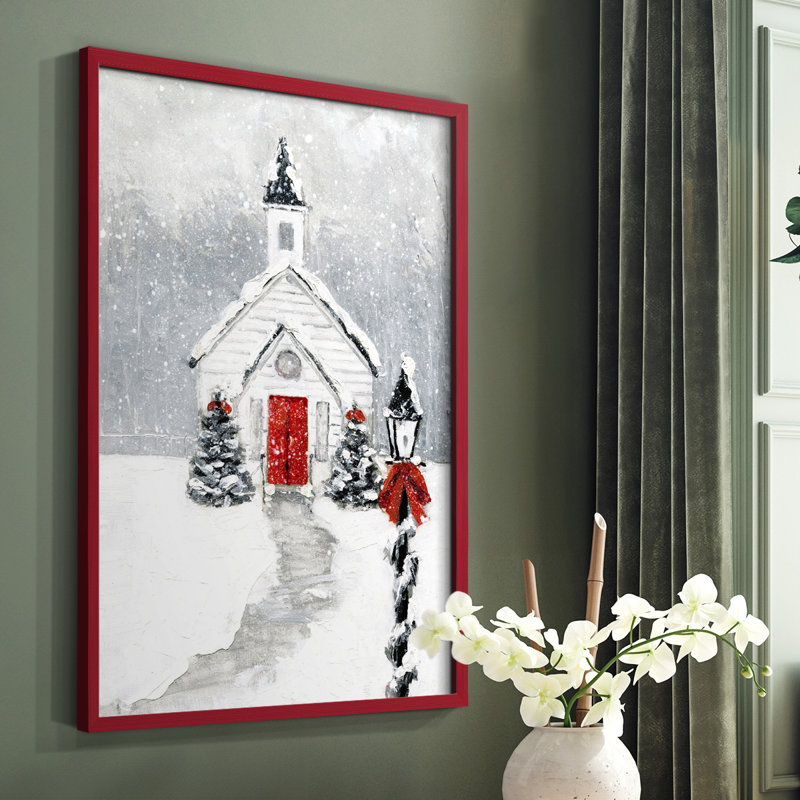 «Soft Silent Night», reproduction encadrée - bois massif, Rouge, H 10 po x l 8 po