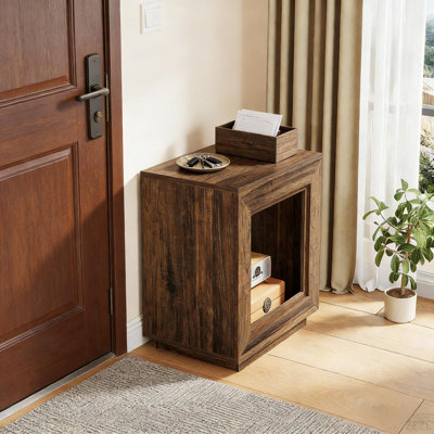 Wood Sofa Table,Square End Table,Rustic Side Table