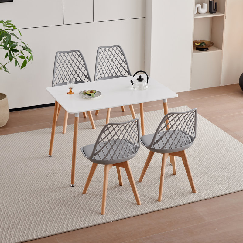 Dining Chairs - Nordic Style Dining Chair - Mesh Backrest - Solid Wood Legs, Grey, Set Of 4 