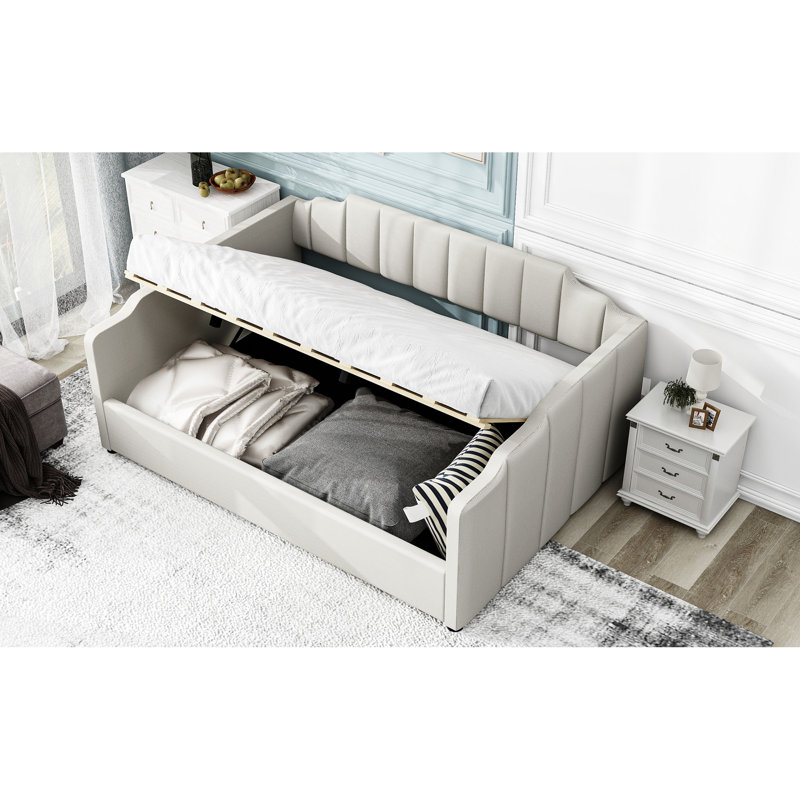 Lit de jour rembourré pleine grandeur avec rangement, blanc - Lit élégant et pratique pour la maison sous le lit blanc, et plateforme confortable pour une utilisation quotidienne dans la chambre à coucher