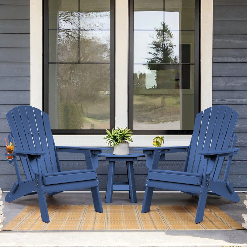 Plastic Folding Adirondack Chair with Adjustable Backrest, Navy