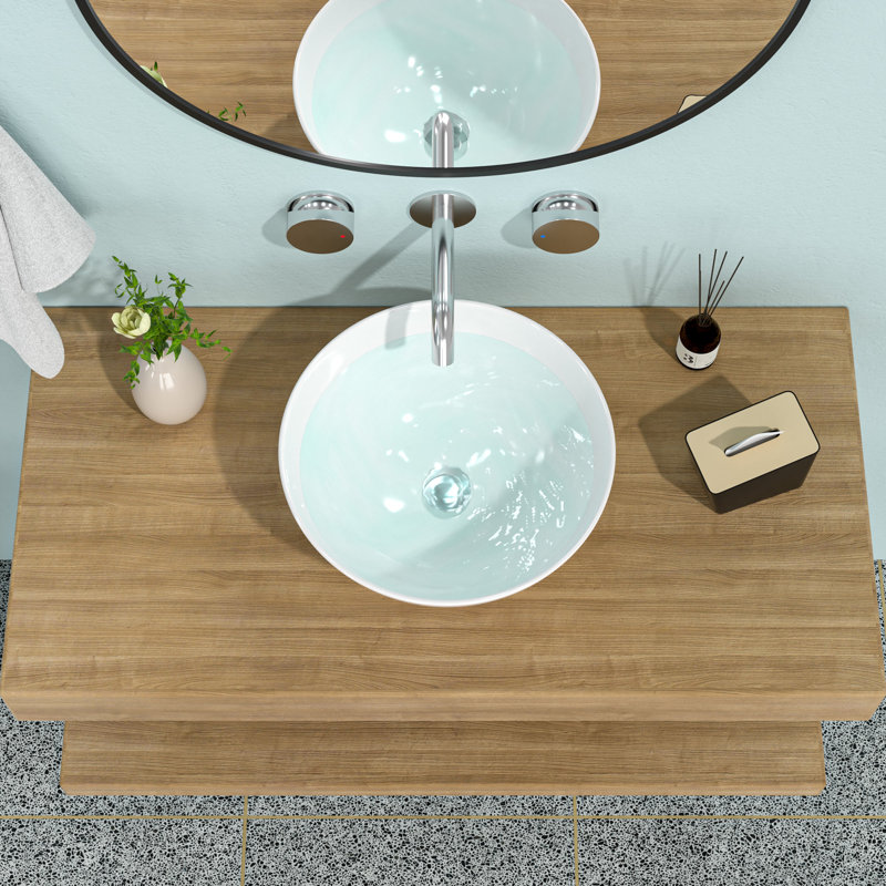 16"X16" White Ceramic C Vessel Bathroom Sink
