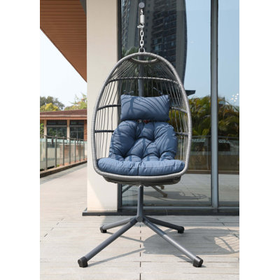 Fauteuil à œufs à coussin avec support, balançoire suspendue en osier d'extérieur avec porte-gobelet, garde-corps et coussins amovibles, convient au balcon, panier de loisirs universel d'intérieur et d'extérieur, tous