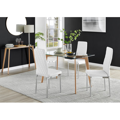 Scandinavian Dining Table Set - Minimalist Style Glass and Metal Leg with 4 Luxury Dining Chairs