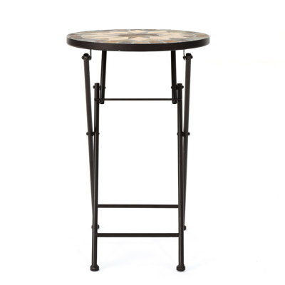 Foldable Accent Table With Beautiful Mosaic Surface, , Beige + Black Tile, Transitional Style Function And Decor, 13.86" W D 21.74" H, by Bungalow Rose