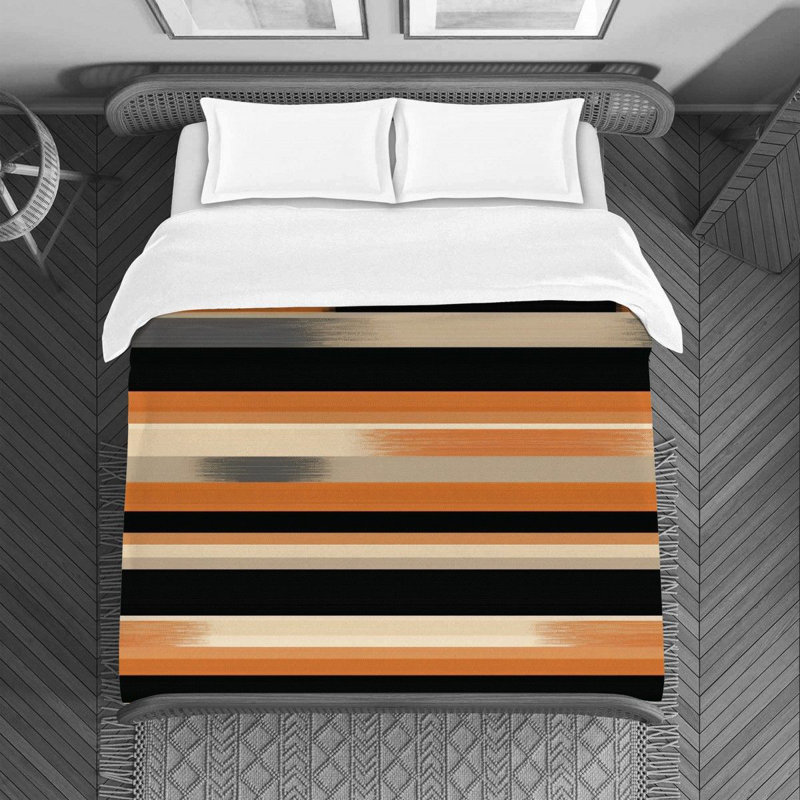 Horizontal Stripes Machine Printed Duvet Cover, King Duvet Cover, Black/Orange