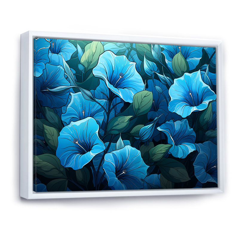 «Blue Morning Glory Blossom Burst - Morning Glory», art mural, Cadre flottant blanc, H 44 po x l 34 po x P 1,5 po