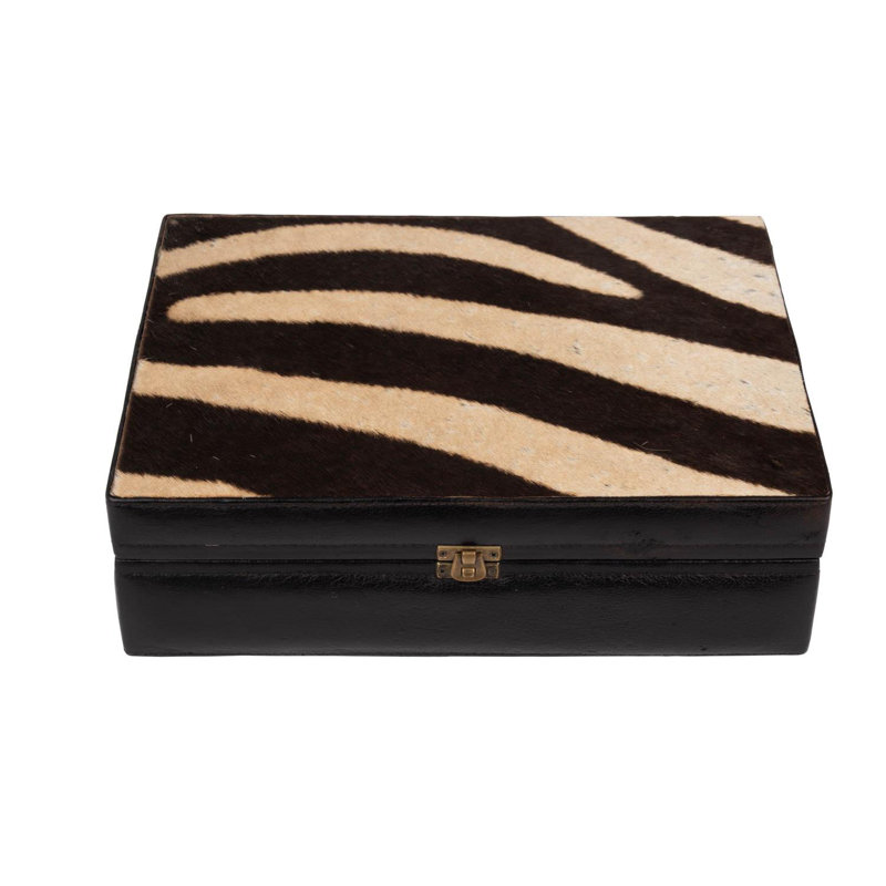 Decorative Box with Hide and Leather Accents, 4" H x 13" W x 10" D