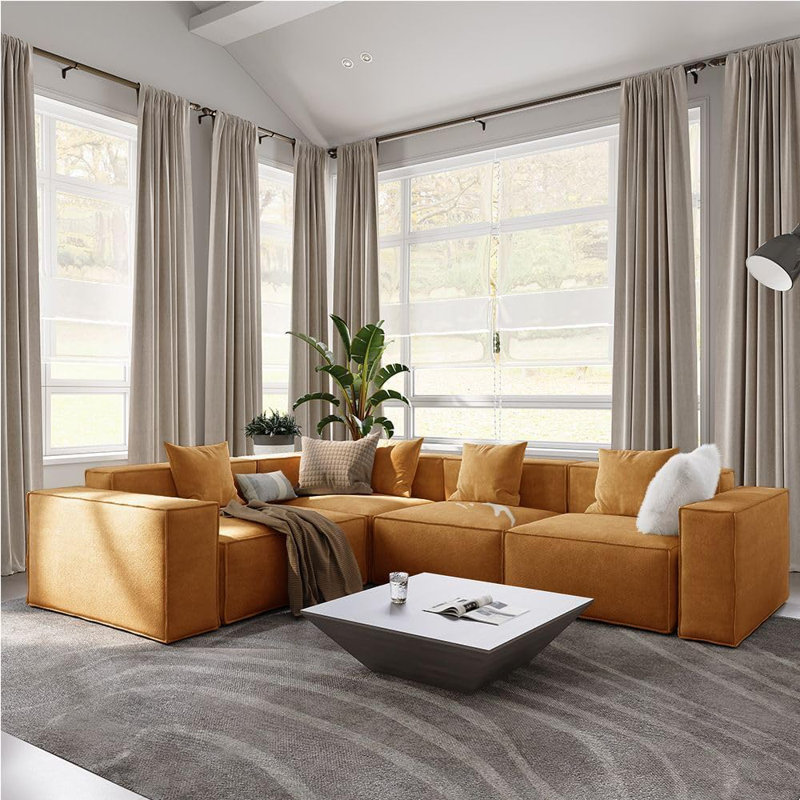 Canapé modulaire surdimensionné en tissu Barrett Minimalist, Jaune, H 30,2 po x l 115,75 po x P 80,3 po, 4