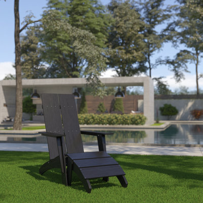 Balasi Indoor/Outdoor Modern 2-Slat Adirondack Style Chair and Footrest
