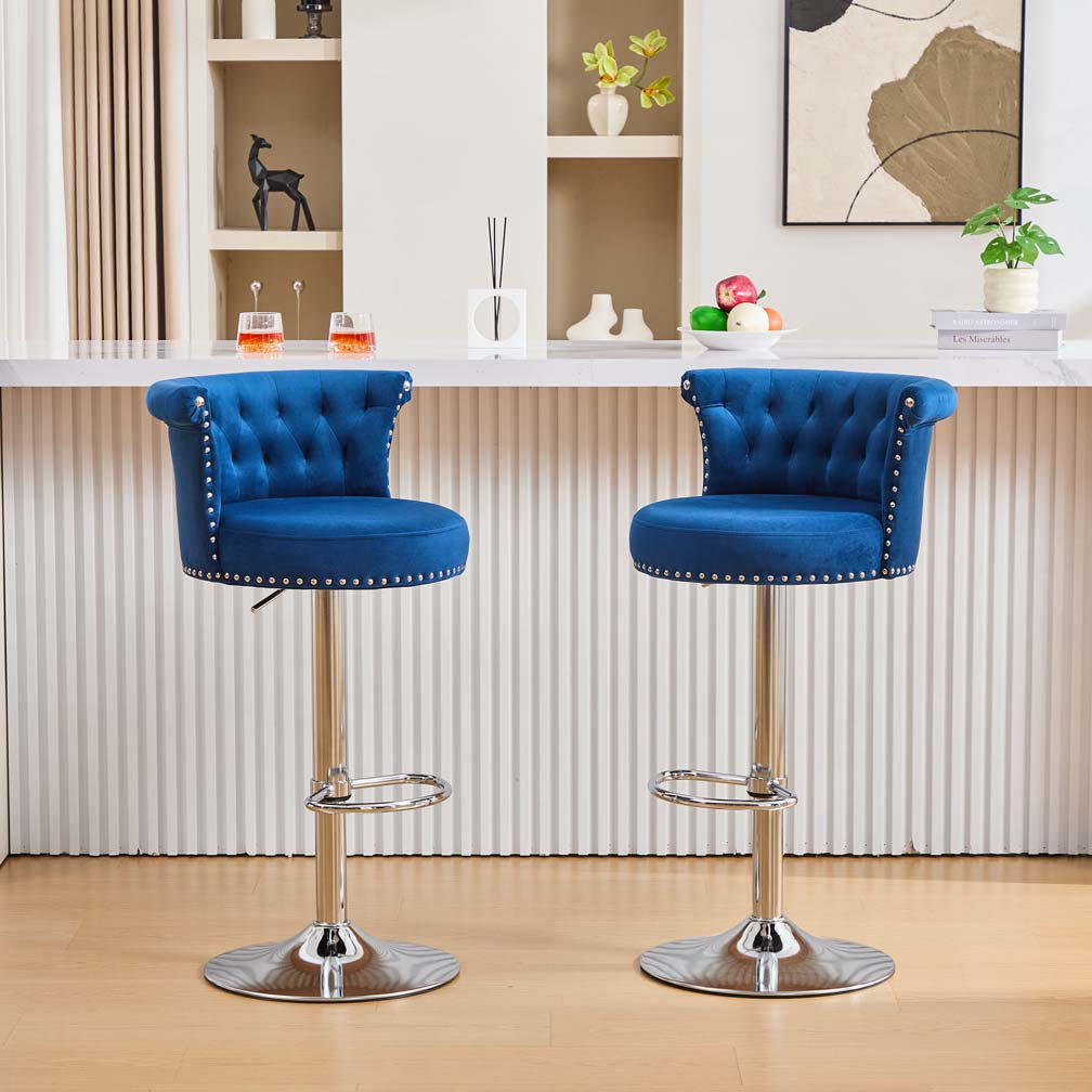 Red Barrel Studio® Adjustable Swivel Velvet Bar Stools with Silver ...