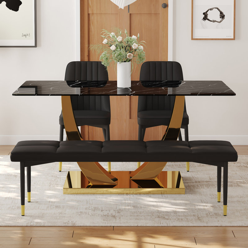 Ensemble de table de salle à manger, table de salle à manger rectangulaire avec 2 chaises et 1 banc