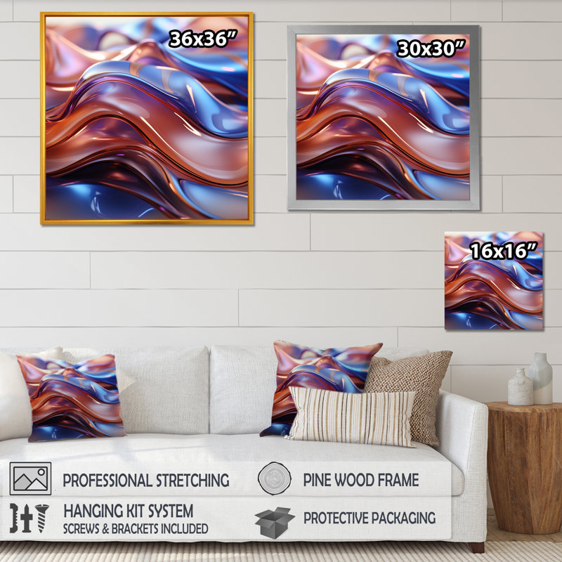 Mauve et bleu fractal élégance IV - impression d'art mural fractal, H 30 po x l 30 po x P 1,5 po, Cadre flottant noir