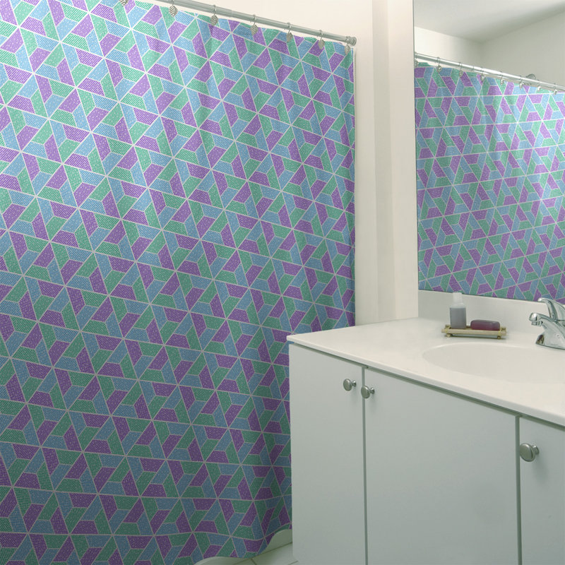 Rideau de douche simple trapézoïde, Mauve / Vert / Bleu
