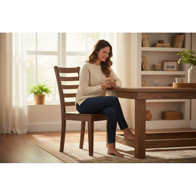 Chaise d'appoint cloutée en bois massif clermont, Marron foncé