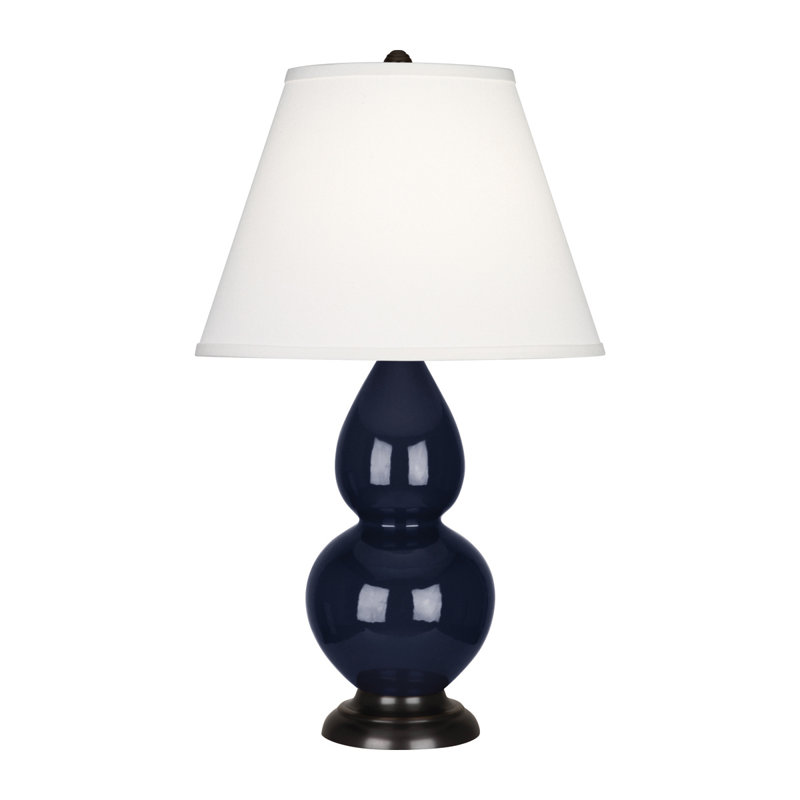 Small Double Gourd Ceramic Table Lamp, Midnight Blue/Deep Patina Bronze