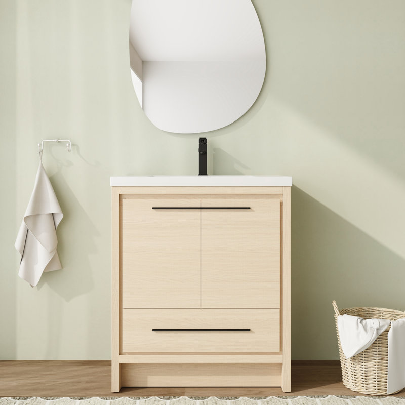 Meuble-lavabo simple autoportant de 30 po avec plateau en résine et portes et tiroir à fermeture en douceur, 30"
