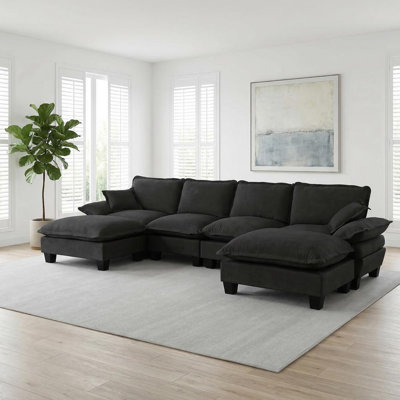 131" Upholstered Sofa with Movable Ottoman
